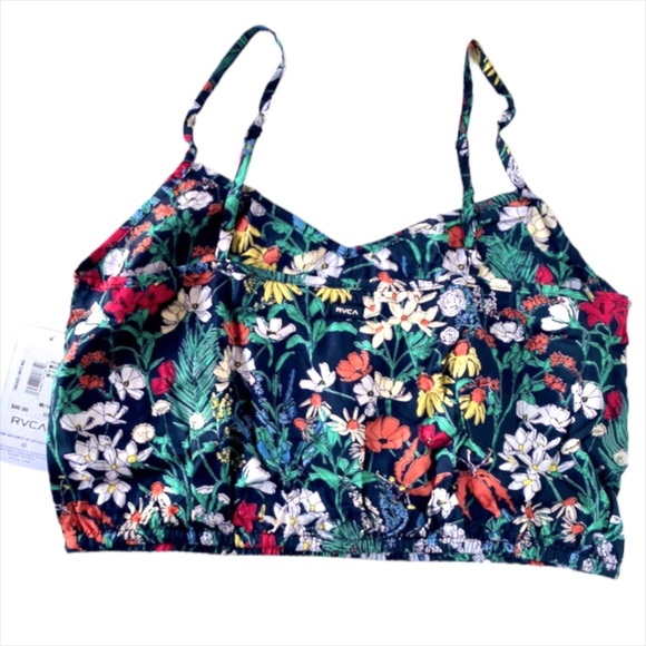 ✨HP✨🆕 RVCA | Vibrant Black & Turquoise Floral Tracker Crop Tank Top. - Picture 6 of 12